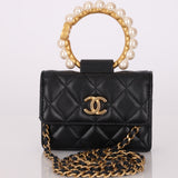 Chanel 2021 Pearl Mini Top Handle Cardholder on Chain