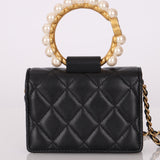 Chanel 2021 Pearl Mini Top Handle Cardholder on Chain