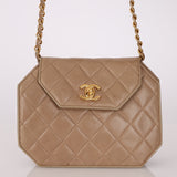 Rare Chanel 1989 Beige Lambskin Octagon Mini Flap