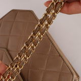Rare Chanel 1989 Beige Lambskin Octagon Mini Flap