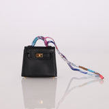Hermès Noir Tadelakt Micro Kelly Twilly Bag Charm GHW