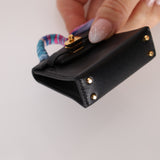 Hermès Noir Tadelakt Micro Kelly Twilly Bag Charm GHW