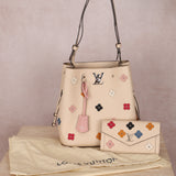 Limited Edition Louis Vuitton Calfskin LockMe Fleurs Bucket w/ LockMe Fleurs Wallet