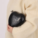 Saint Laurent Croc Embossed Heart Chain Minaudiere