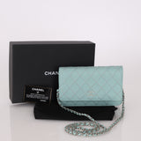 Chanel 2020 Robin's Egg Blue Calfskin Wildstitch Wallet on Chain