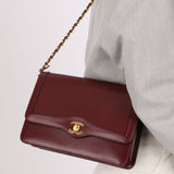 Chanel 1989 Bordeaux Boxcalf Coco Luxe Frame Single Flap