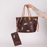 Limited Edition Louis Vuitton x Grace Coddington Catogram Neverfull MM with Pouch