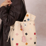 Limited Edition Louis Vuitton Calfskin LockMe Fleurs Bucket w/ LockMe Fleurs Wallet