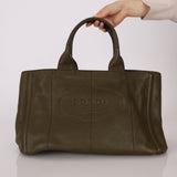 Prada Olive Leather Embossed Medium Canapa Tote