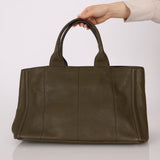 Prada Olive Leather Embossed Medium Canapa Tote