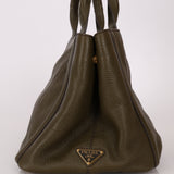 Prada Olive Leather Embossed Medium Canapa Tote