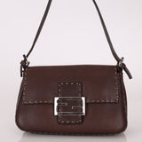 Fendi Calfskin Selleria Chocolate Mini Mamma Baguette