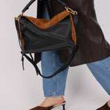 Rare Loewe Plaid Suede and Calfskin Medium Puzzle Bag