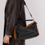 Rare Loewe Plaid Suede and Calfskin Medium Puzzle Bag