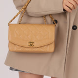 Rare Chanel 1995 Dark Beige Caviar Small Diana 24K GP