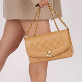 Rare Chanel 1995 Dark Beige Caviar Small Diana 24K GP