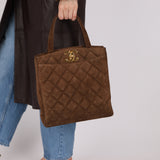 Chanel 1990s Suede Vertical Turnlock Tote 24K GP