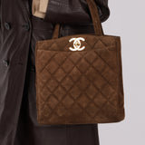 Chanel 1990s Suede Vertical Turnlock Tote 24K GP