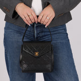 Vintage Chanel 1991 Lambskin Turnlock Kelly Top Handle 24K GP