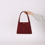 Rare Chanel 1997 Bordeaux Suede Turnlock Kelly Shoulder Bag