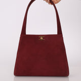 Rare Chanel 1997 Bordeaux Suede Turnlock Kelly Shoulder Bag