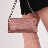 Chanel 2004 Metallic Rose-Gold Camellia Chain Pochette
