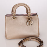 Dior 2014 Metallic Pebbled Leather Champagne Mini Diorissimo Tote