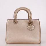 Dior 2014 Metallic Pebbled Leather Champagne Mini Diorissimo Tote