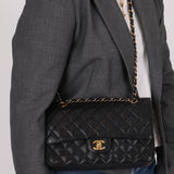 Chanel 2008 Classic Caviar Medium Double Flap Bag 24K GP