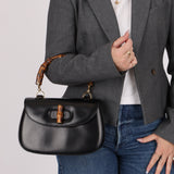 Gucci Vintage 1947 Black Bamboo Turnlock Top Handle