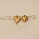 Chanel 1995 Mother of Pearl CC Round Clip-On Earrings 24K GP