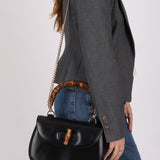 Gucci Vintage 1947 Black Bamboo Turnlock Top Handle