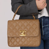 Rare Chanel 1995 Latte Caviar XL Turnlock Top Handle