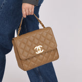 Rare Chanel 1995 Latte Caviar XL Turnlock Top Handle