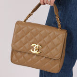 Rare Chanel 1995 Latte Caviar XL Turnlock Top Handle