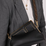 Fendi Small Black First Clutch with Fendi Zucca Strap