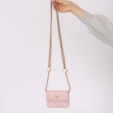 Chanel 2024 Pearl Pink Iridescent Cardholder on Chain