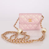 Chanel 2024 Pearl Pink Iridescent Cardholder on Chain