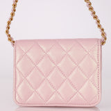 Chanel 2024 Pearl Pink Iridescent Cardholder on Chain