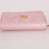 Chanel 2024 Pearl Pink Iridescent Cardholder on Chain