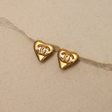 Chanel 1993 Heart CC Clip-On Earrings 24K GP