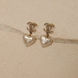 Chanel 2022 CC Pearl Heart Drop Earrings