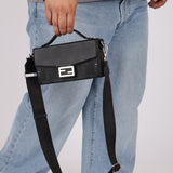 Fendi Zucca Black Soft Trunk Baguette with Strap