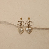 Chanel 2022 CC Pearl Heart Drop Earrings