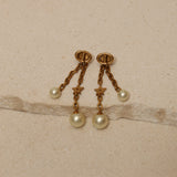 Dior CD Navy Double Pearl Drop Earrings
