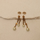 Dior CD Navy Double Pearl Drop Earrings