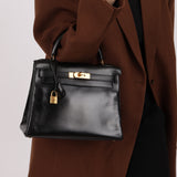 Hermès 1964 Noir Box Calf Retourne Kelly 28