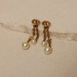Dior CD Navy Double Pearl Drop Earrings