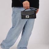 Fendi Zucca Black Soft Trunk Baguette with Strap