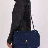 Chanel 2012 Navy Nubuck Natural Beauty Split Pocket Large Flap Bag